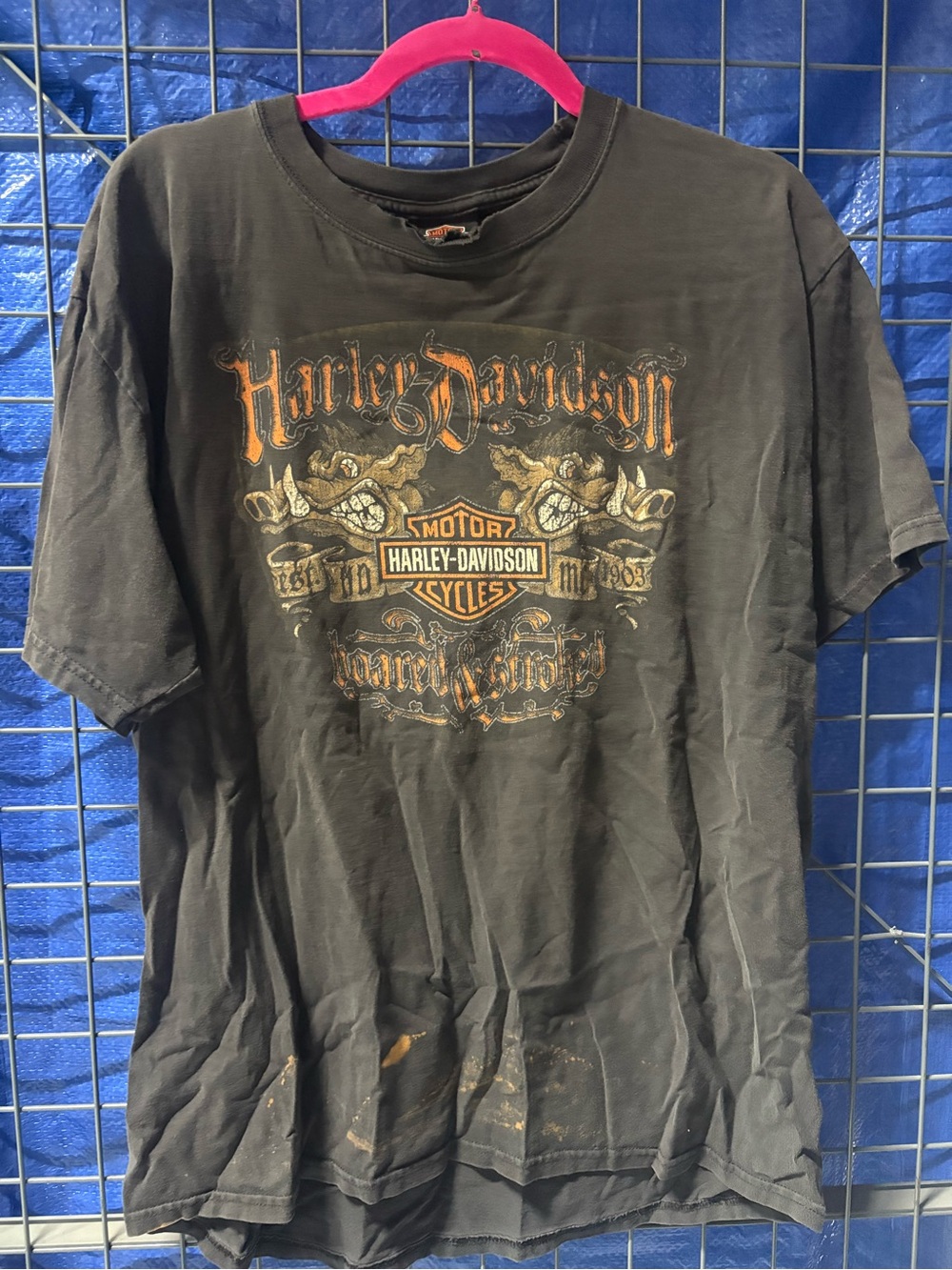 Harley Davidson Black Short Sleeve T-Shirt with Orange Logo Graphic